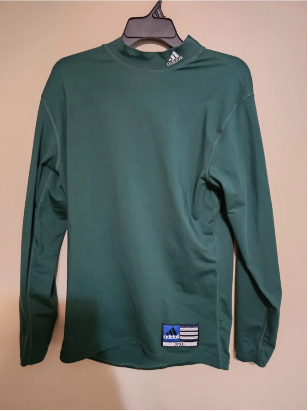 Adidas Team Techfit Compression Shirt Men's 2XL Long Sleeve Green Mock Neck